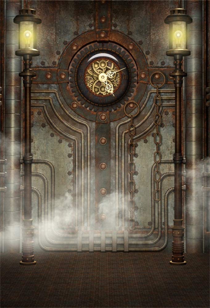 DASHAN 5x7ft Polyester Antique Vintage Steampunk Backdrop Industrial Gear Metal Clock Old Metal Gearwheel Photography Background Steam Machine Nostalgia Iron Chain Pipelines Adult Photo Studio Prop - Image 2